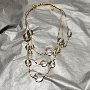 Ann Taylor Factory Gold Multi-Strand Necklace with Clear Beads